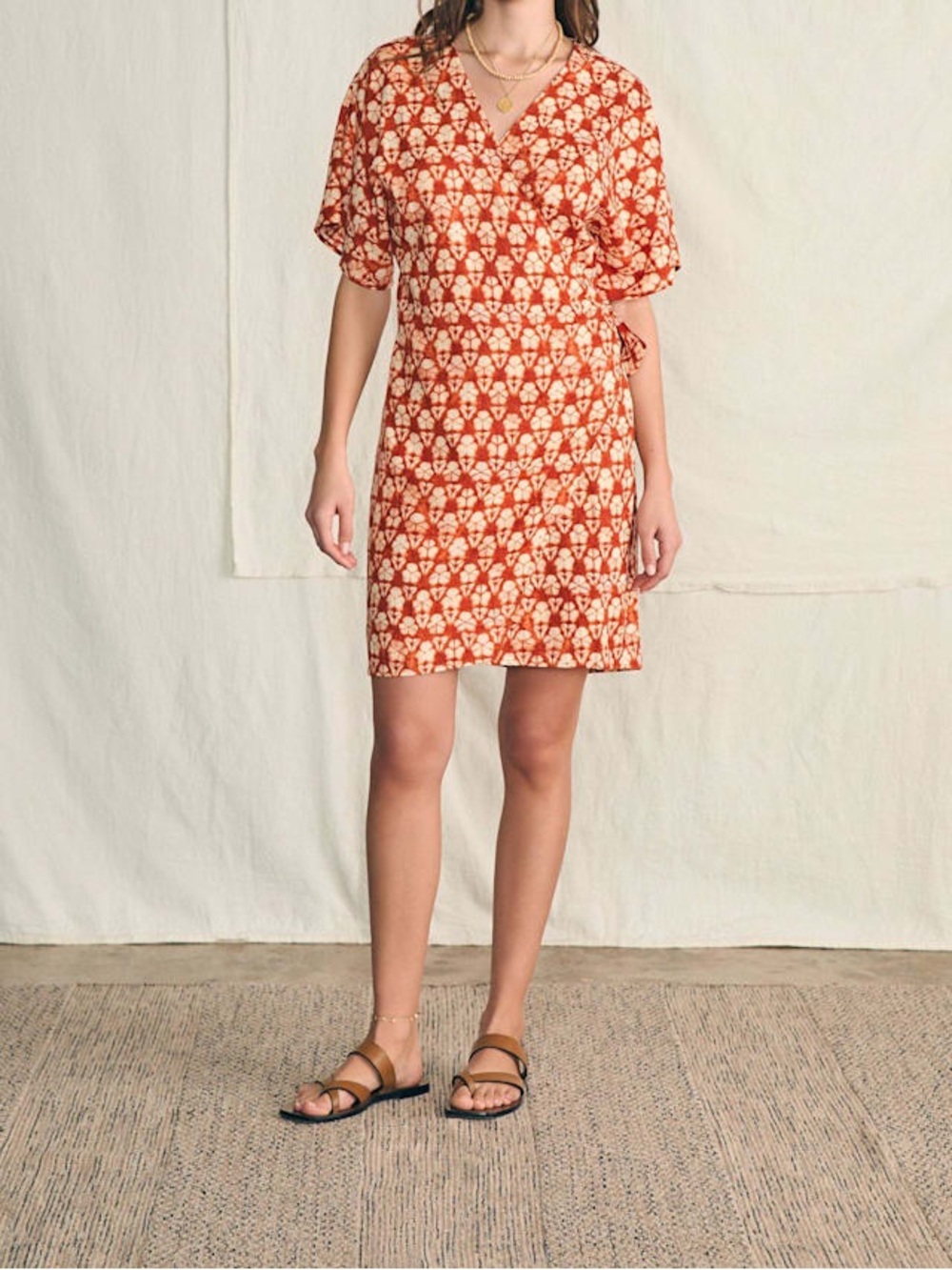 Faherty Willow Wrap Dress in Spiced Shibori Print
